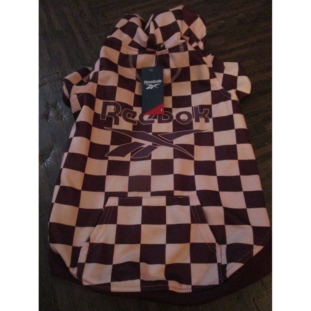 Reebok Pink Maroon Plaid Dog Pet Hoodie Sweatshirt Size Large